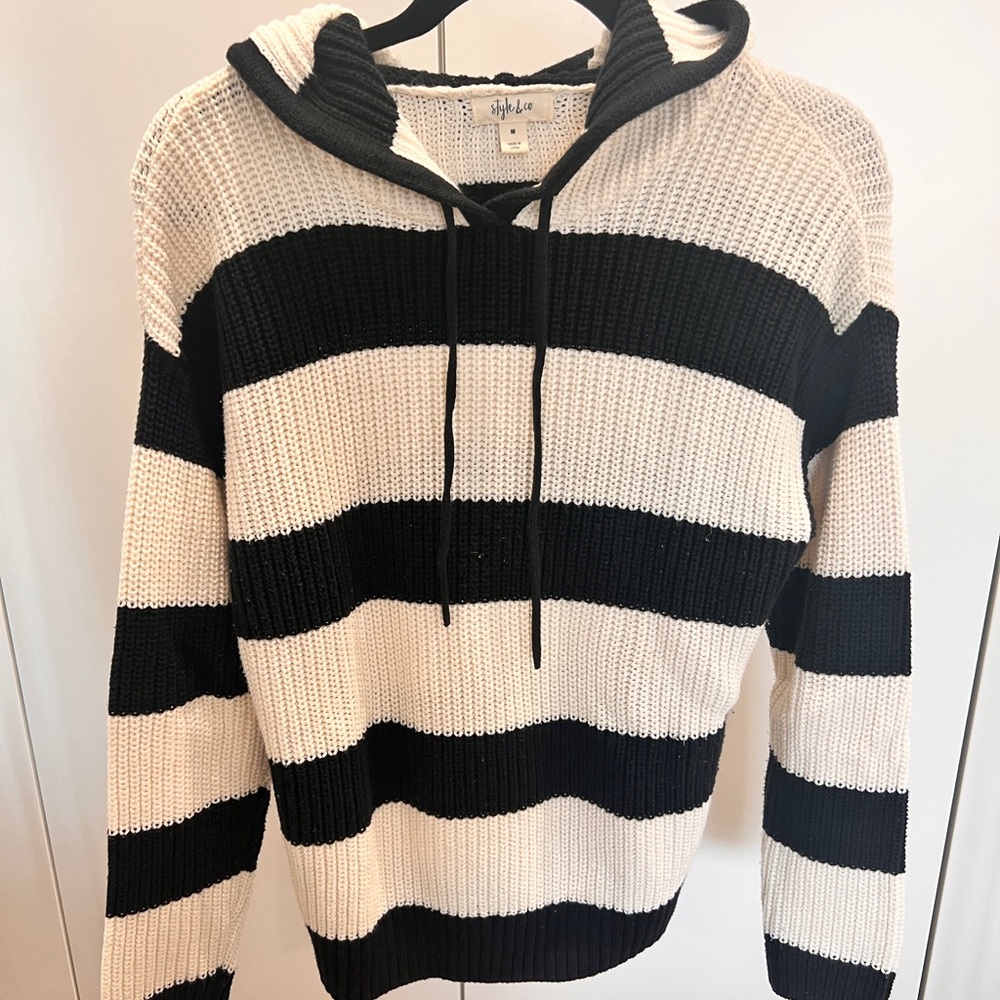 Style & Co. Black and Off-White Striped Sweater